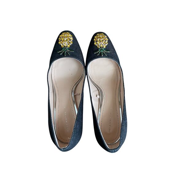 Denim Block Heels w/ Pineapple Rhinestones - Picture 4 of 6